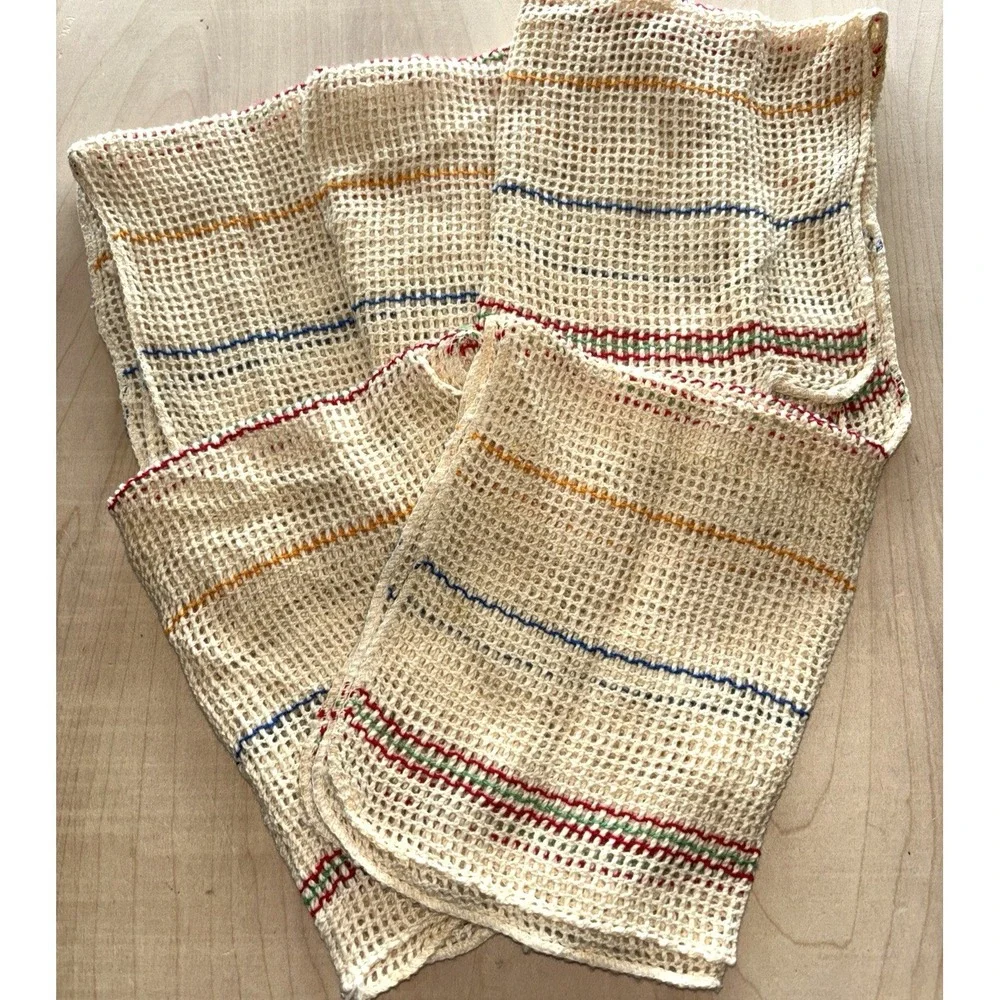 Vintage Dish Cloth LOT of 5 Open Weave Mesh Stripes Mid Century